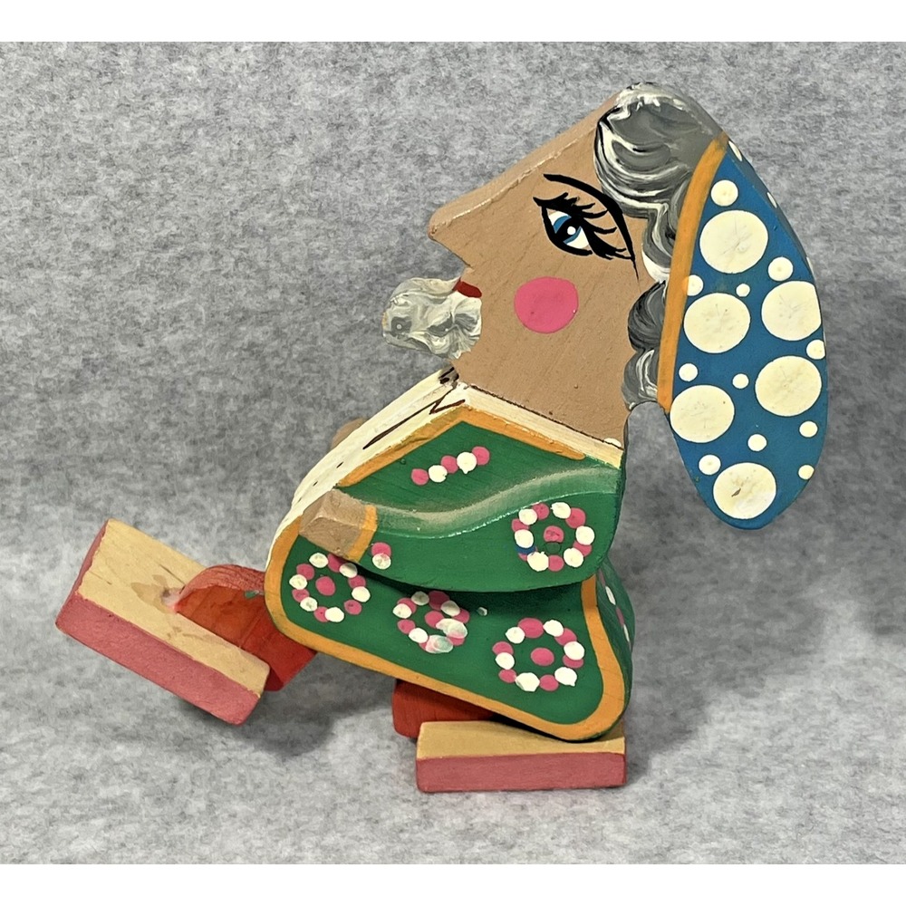 Vtg Folk Art Figurine Walking Man Toy 5" Hand Painted Wooden Articulated‎ Legs